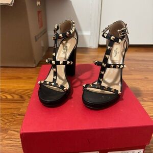 Valentino Black and Beige Rockstud Heels